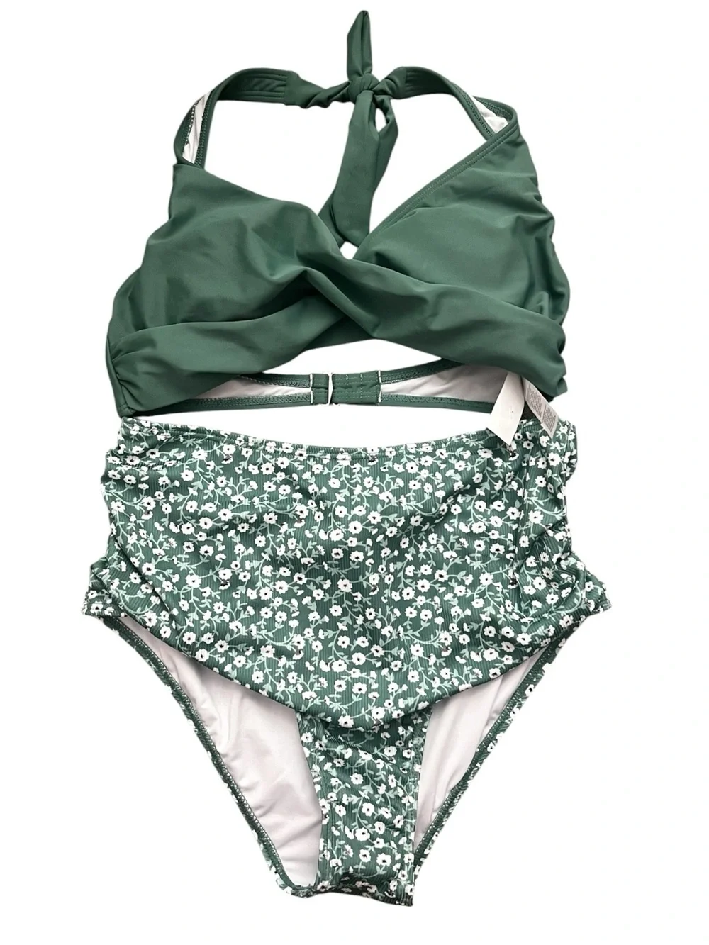 Cupshe Women Halter High Rise Floral Two Piece Bikini S Beach Vacation Green